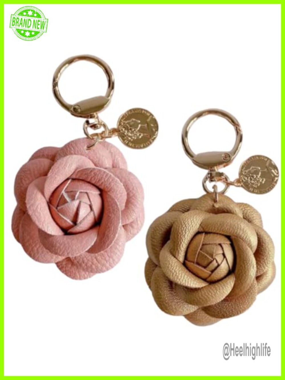 PU Leather Rose Bag Charm Keychain Set 2pc Purse Charm Accessory
